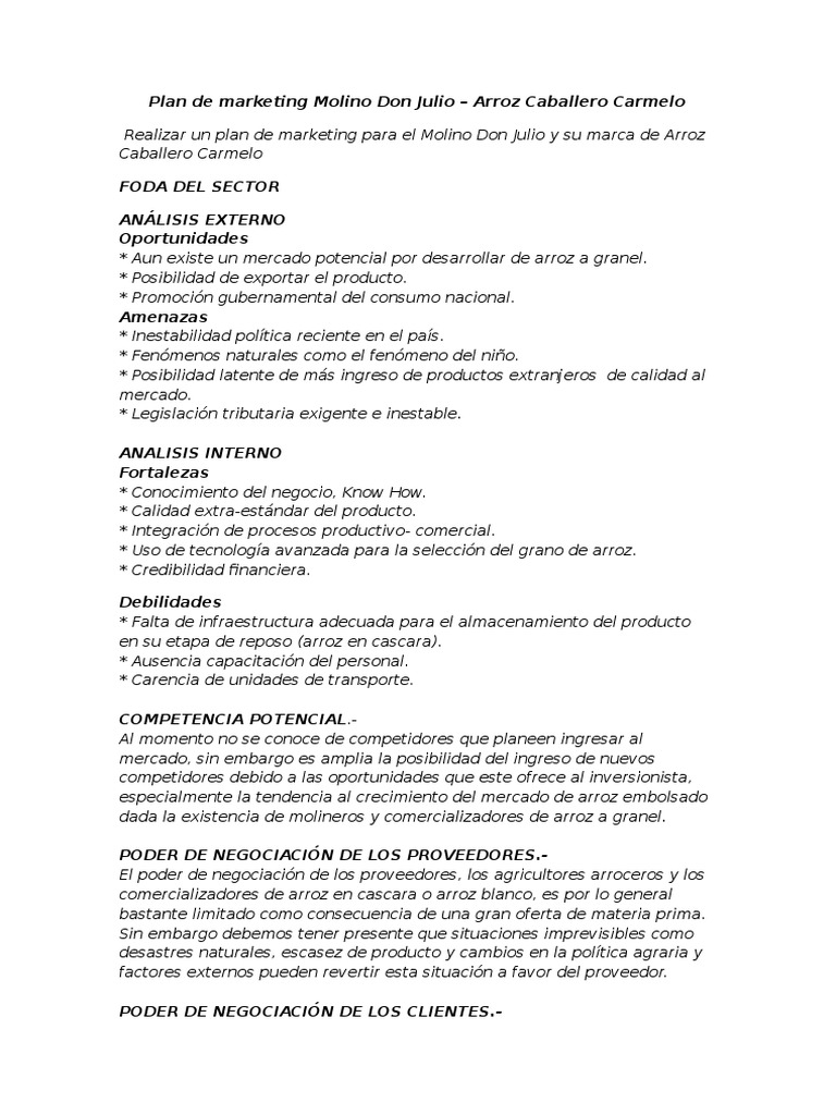 Plan de Marketing para Arroz Caballero Carmelo | PDF | Distribución ...