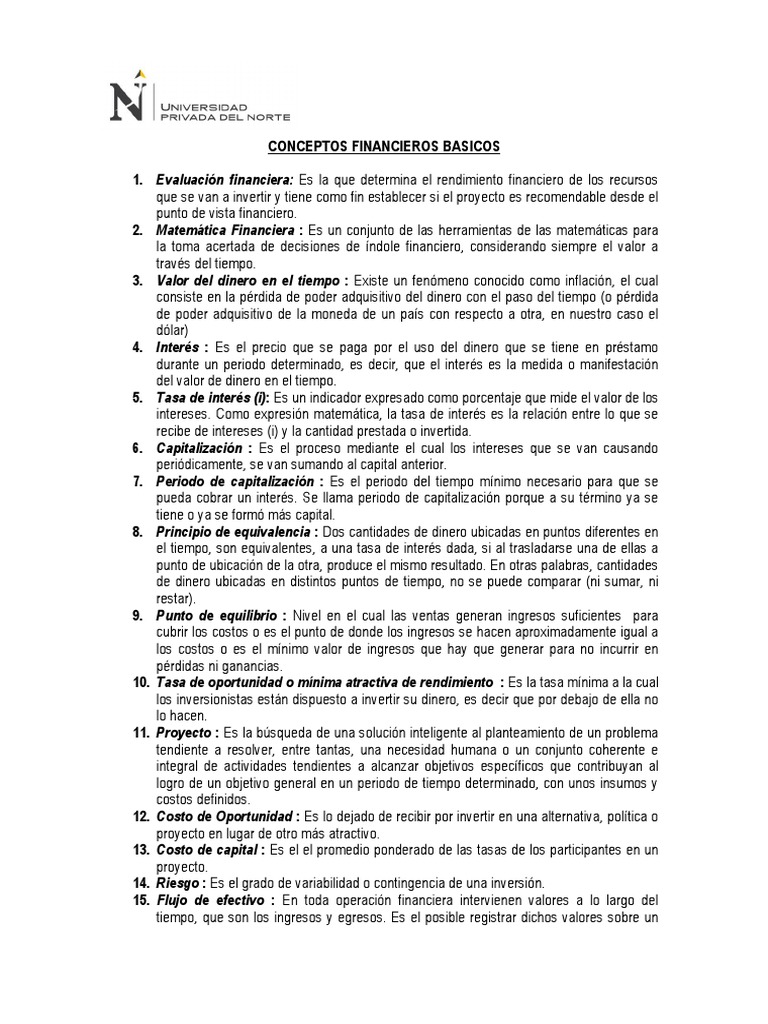 Conceptos Clave de Matemática Financiera | PDF | Finanzas Matemáticas ...