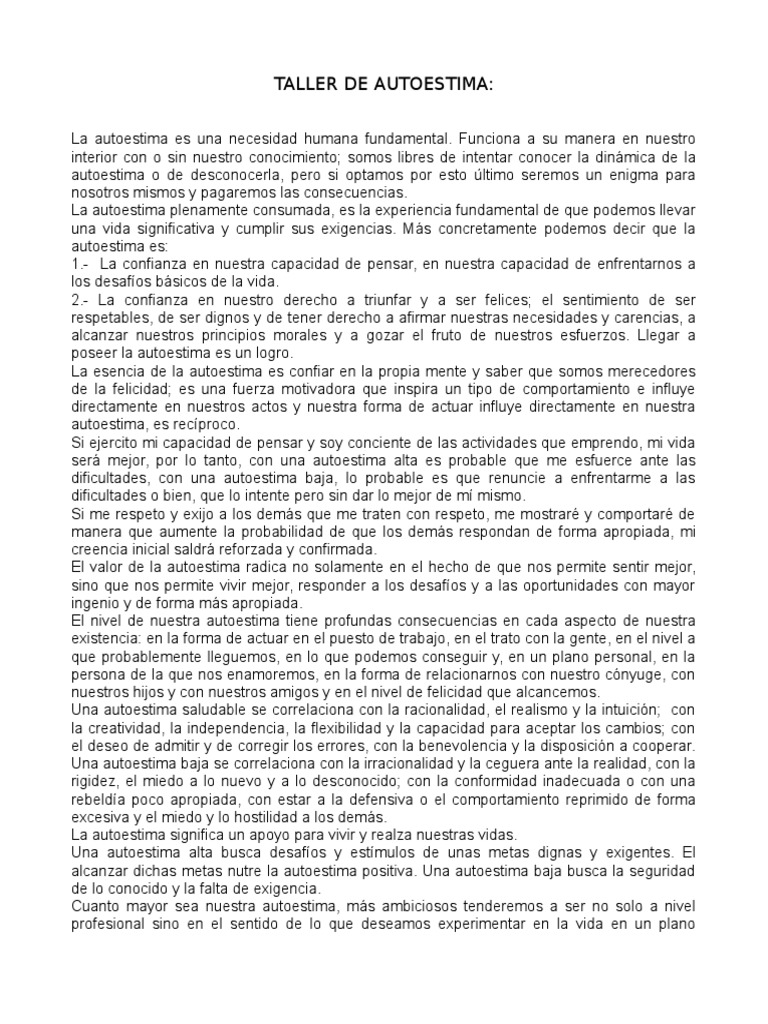 Taller de Autoestima | PDF | Autoestima | Toma de decisiones