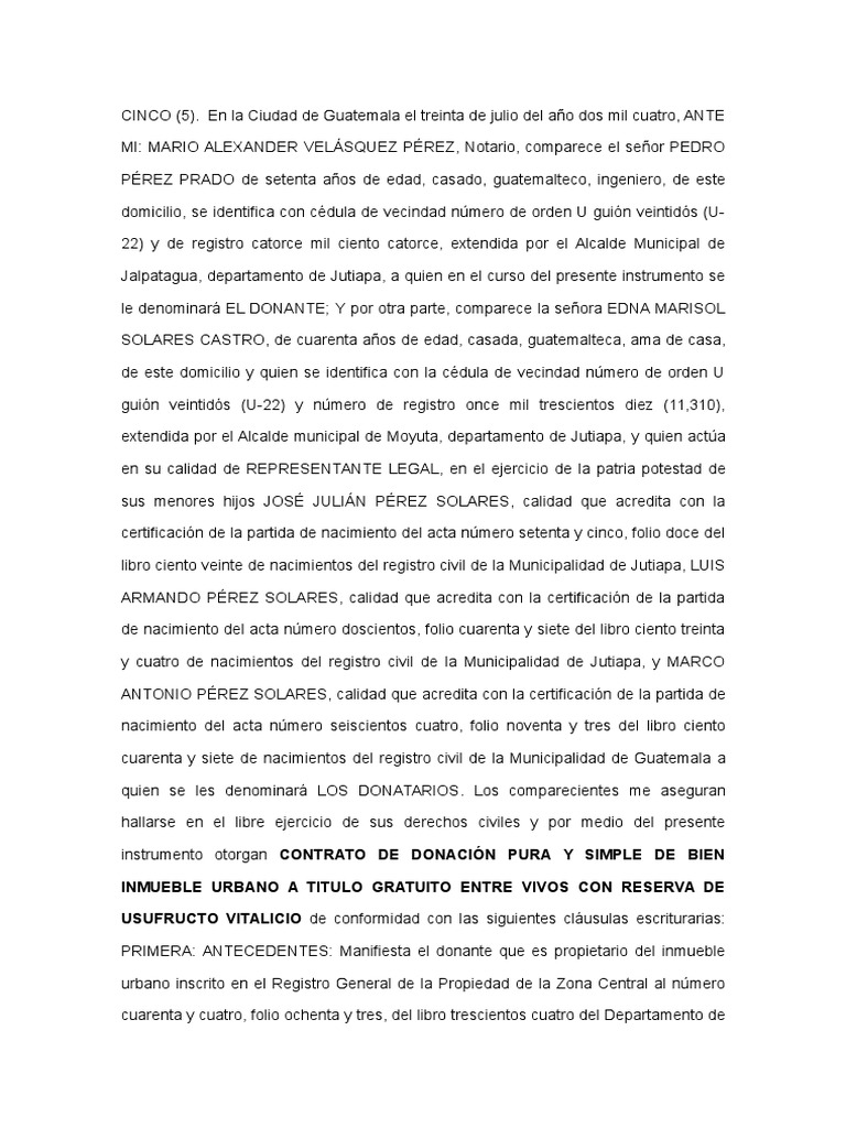 Contrato de Donación Pura y Simple de Bien Inmueble Urbano