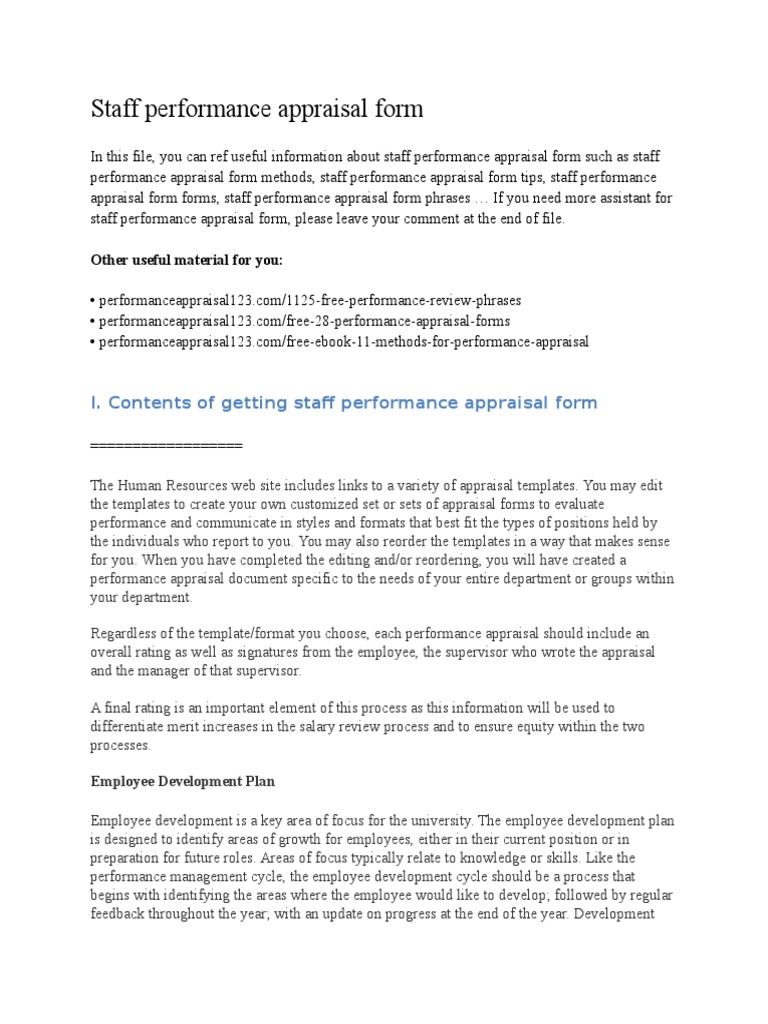 Staff Performance Appraisal Form | PDF | Performance Appraisal | Leadership
