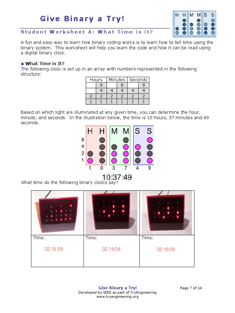 Binary Clock Worksheet | PDF | Art | Computers
