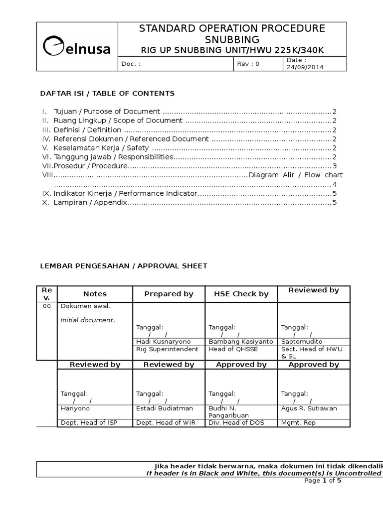 SOP Rig Up Snubbing 225-340 | PDF | Plumbing | Hydraulics