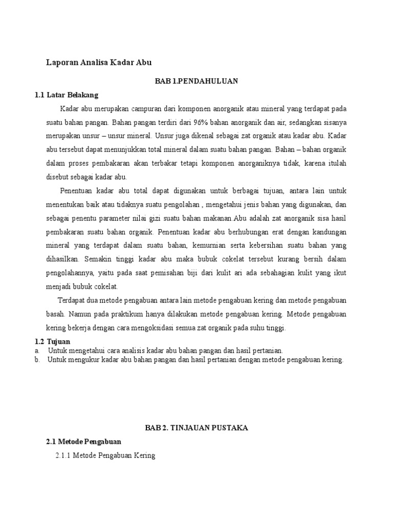 Laporan Analisa Kadar Abu