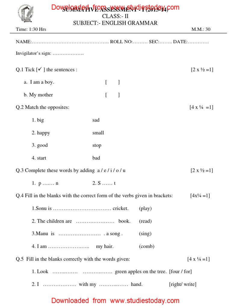 cbse-class-2-english-sample-paper-sa2-2014-pdf-grammar-language-mechanics