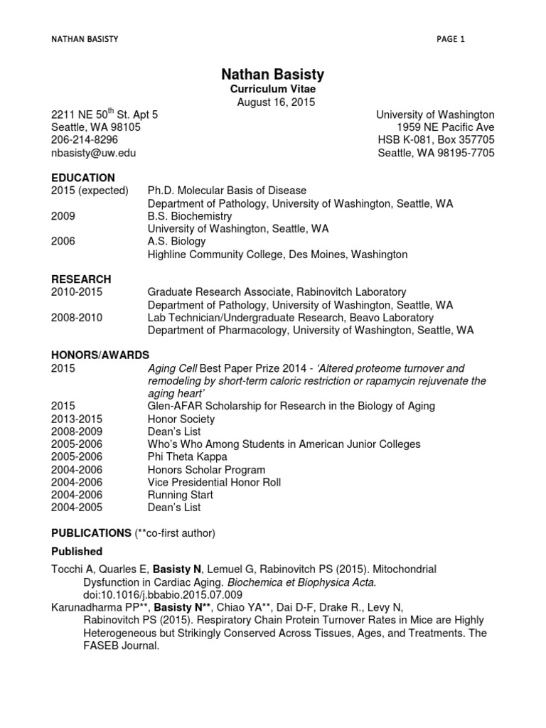 Nathan Basisty's CV and Research Profile | PDF | Ageing | Calorie ...