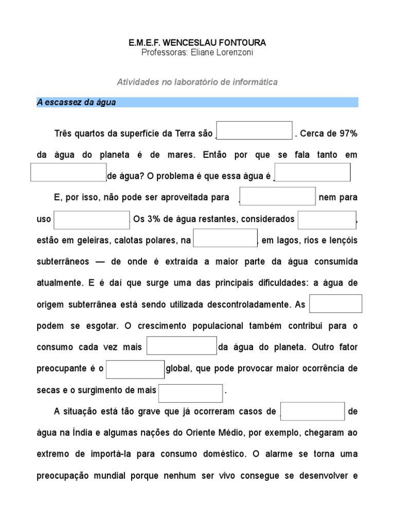 Caca palavras escassez agua pdf geoci ncias gua