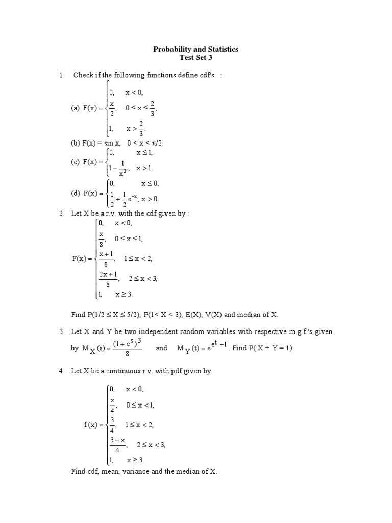 Probability and Statistics Test Set 3 | PDF | Teaching Methods ...
