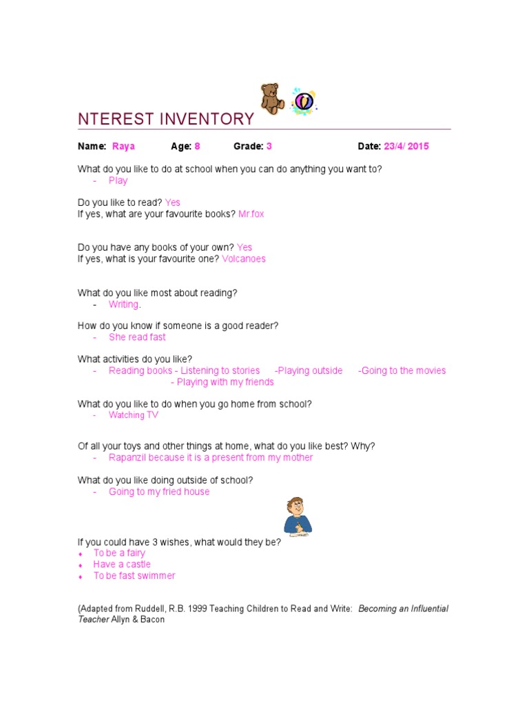 Raya's Interest Inventory Results | PDF | Wellness