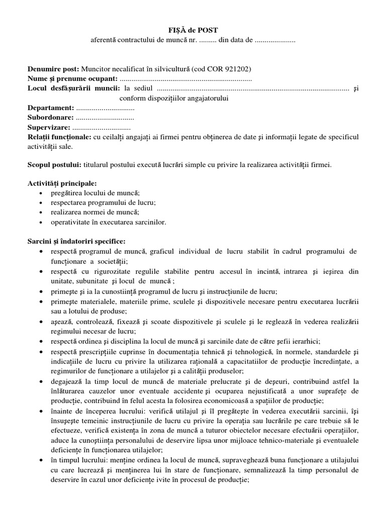 Muncitor Necalificat Constructii Muncitor Necalificat in Silvicultura Cod COR 921202 | PDF