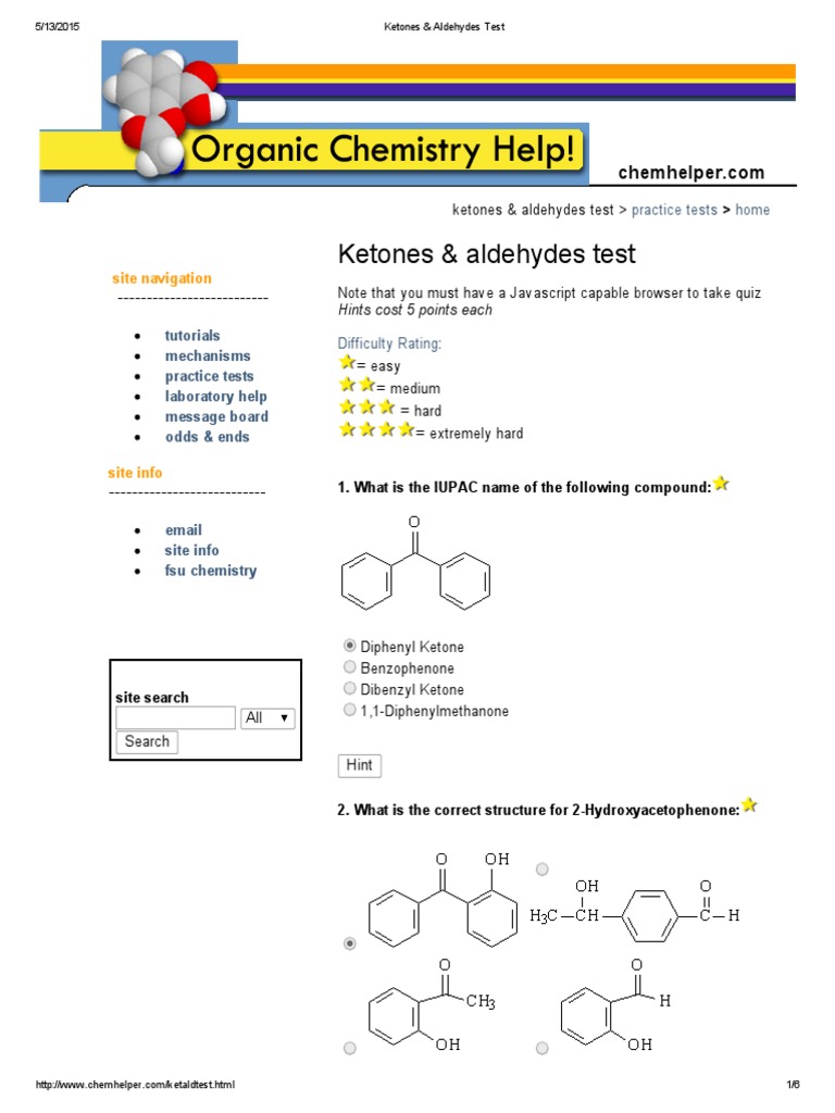 Ketones & aldehydes test: practice tests home
