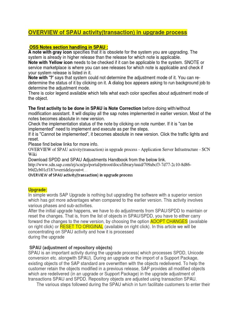SPAU Activity Overview in SAP Upgrades | PDF | Computing | Software