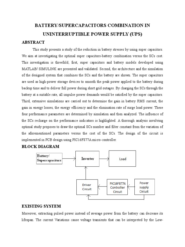 Battery/Supercapacitors Combination in Uninterruptible Power Supply