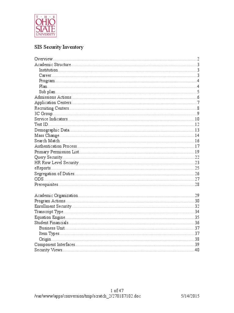 SIS Security Inventory Overview | PDF | Social Security Number ...