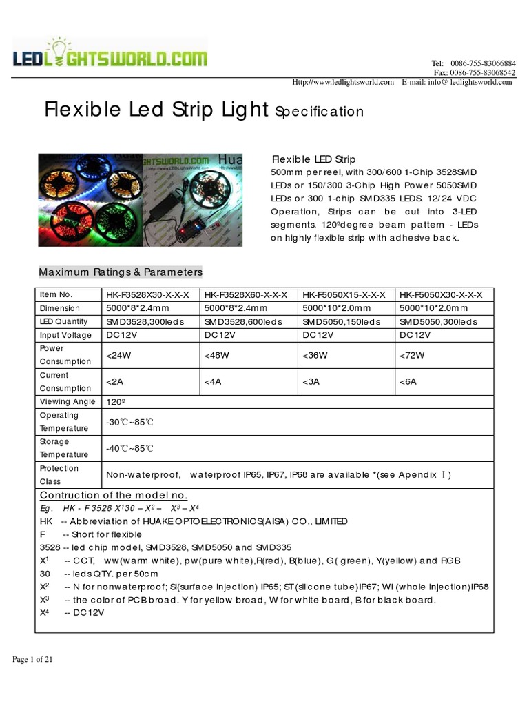 LED Strip Light Specs for Installers | PDF | Light Emitting Diode ...