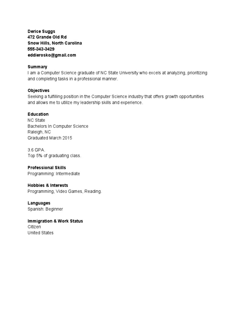 Computer Science Graduate Resume | PDF