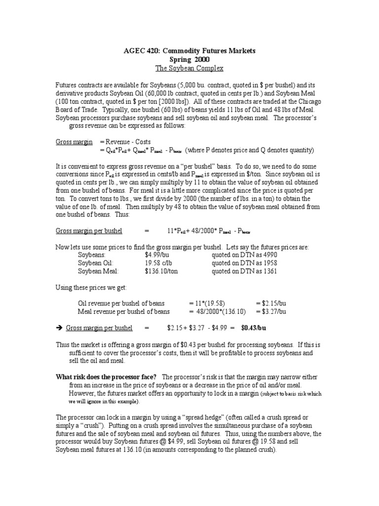3 Soybean Crush Futures Contract Hedge (Finance)