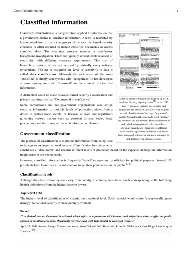 Classified Information Classified Information Government Information