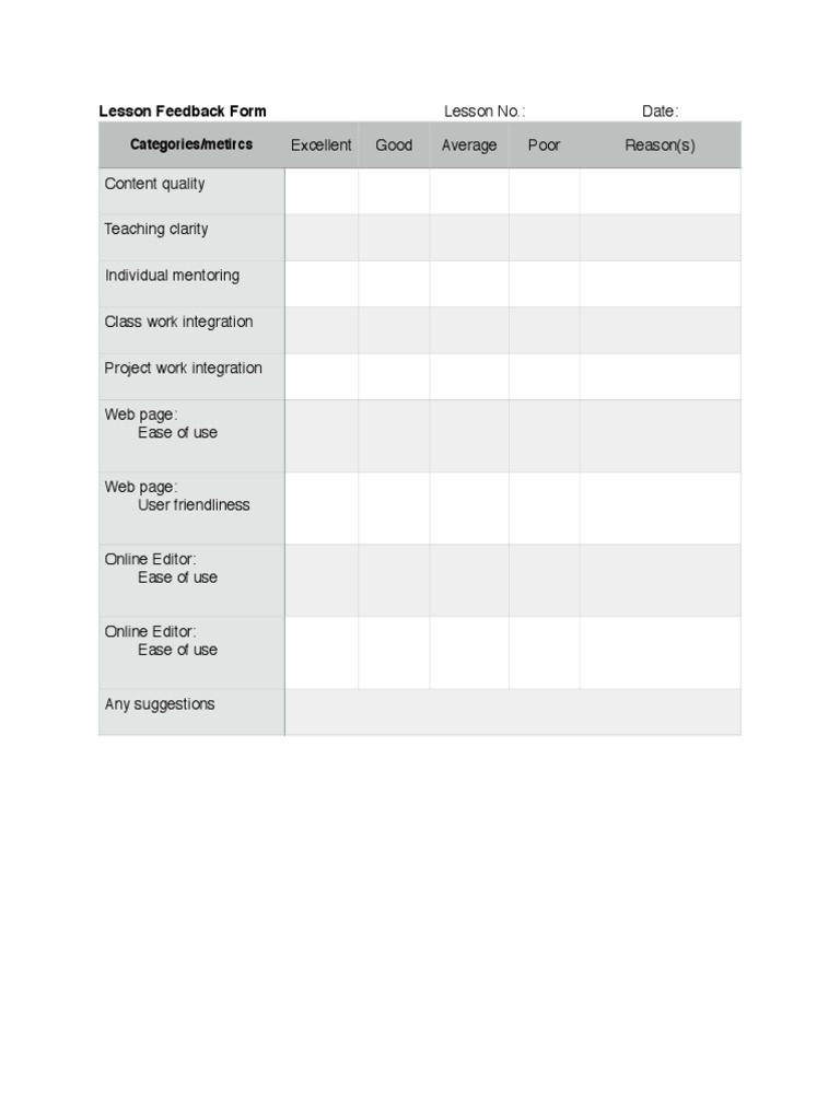 Lesson Feedback Form - Practicum1 | PDF | Art | Computers
