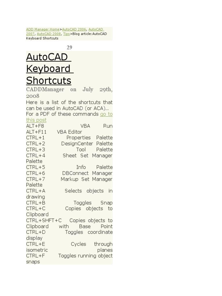 AutoCAD Keyboard Shortcuts Guide | PDF | Auto Cad | Computer Standards