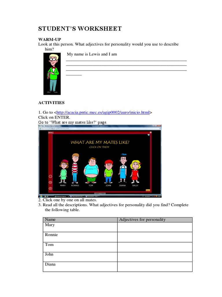 Describing Personalities Worksheet | PDF