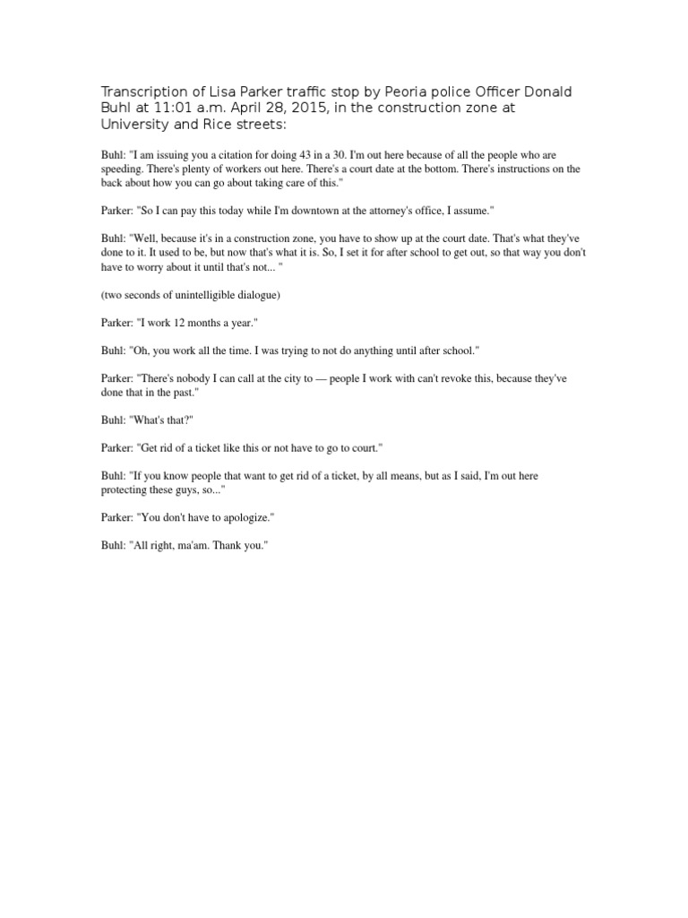 Peoria Police Traffic Stop Transcript | PDF | Violence | Transport