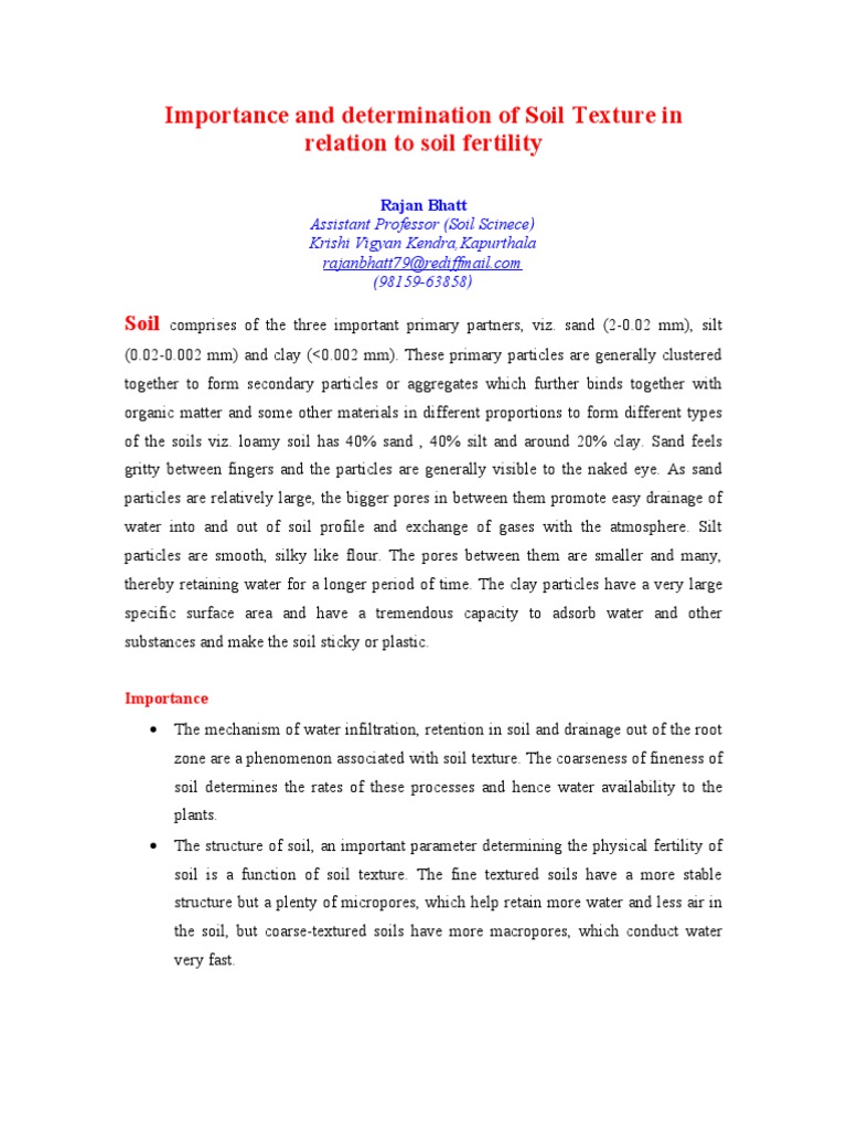Importance Of Soil Texture PDF Soil Soil Science