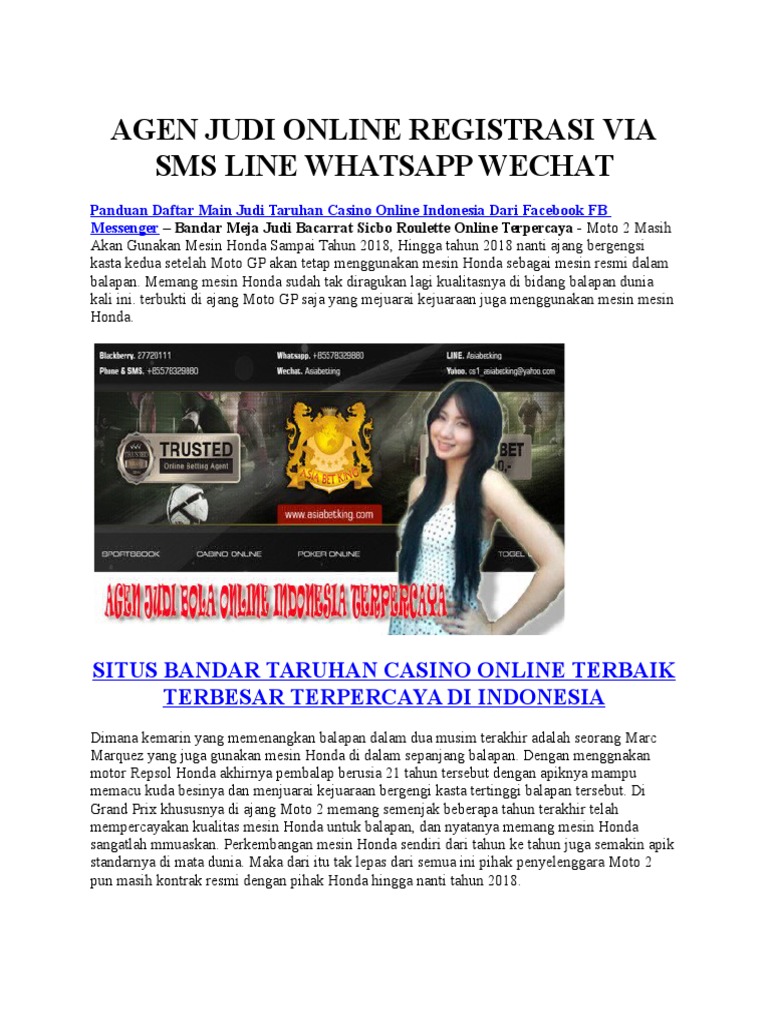 Agen Judi Online Registrasi Via Sms Line Whatsapp Wechat