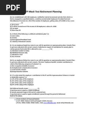 Cfp Mock Test Retirement Planning Pdf Pension Retirement