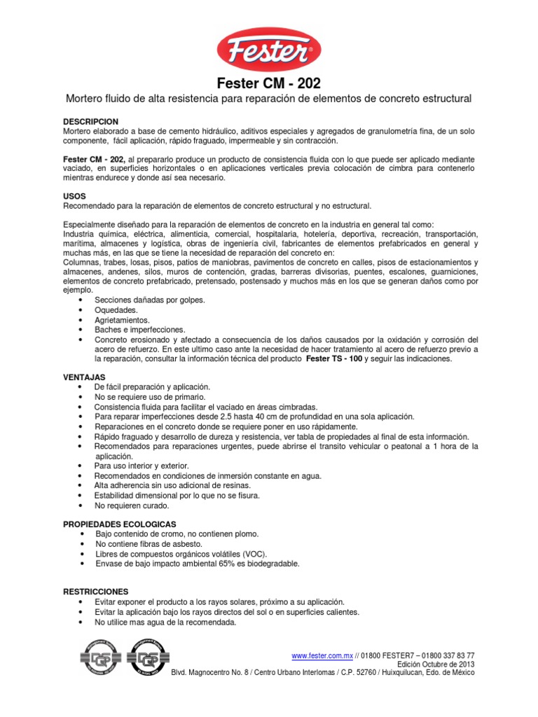 Fester CM 202 | PDF | Hormigón | Acero