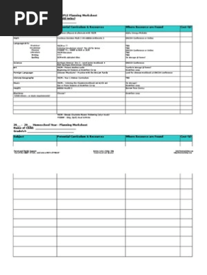 Homeschool Planning Worksheet Sample and Blank 