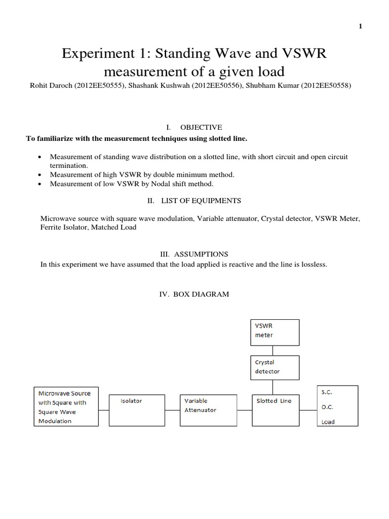 Standing Wave and VSWR Measurement of A Given Load PDF Waveguide