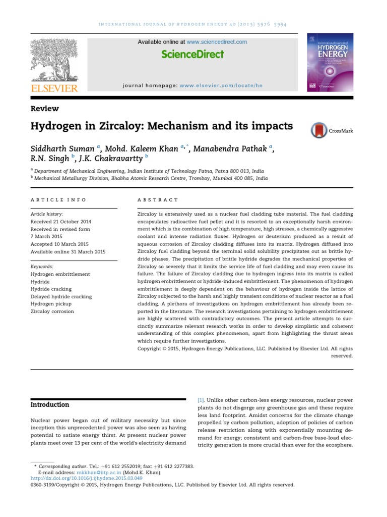 Hydrogen in Zircaloy: Mechanism and Its Impacts: Sciencedirect | PDF ...