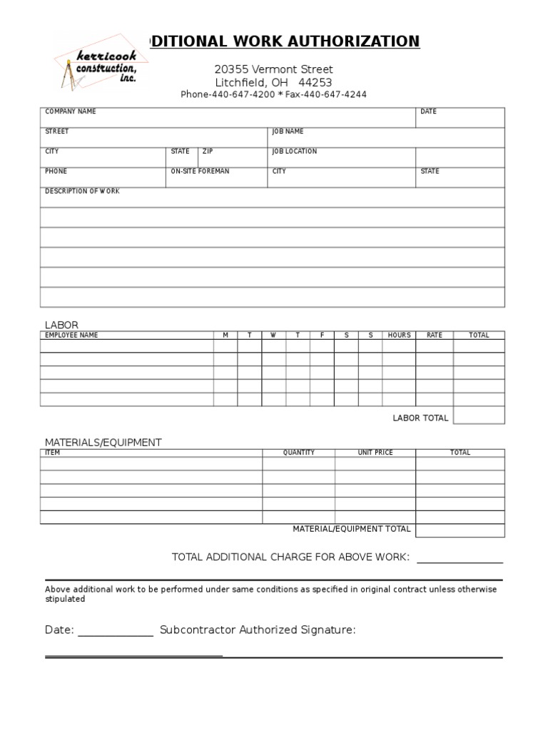 Additional Work Authorization Form | PDF | Law