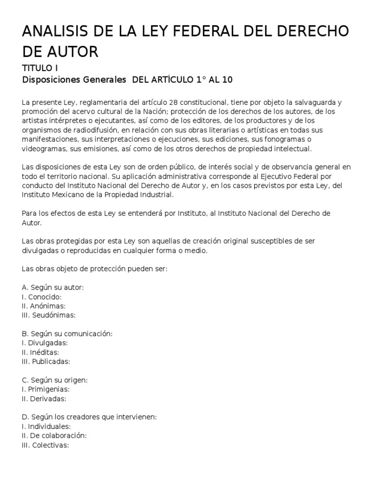 Analisis de La Ley Federal Del Derecho de Autor | PDF | Autor ...