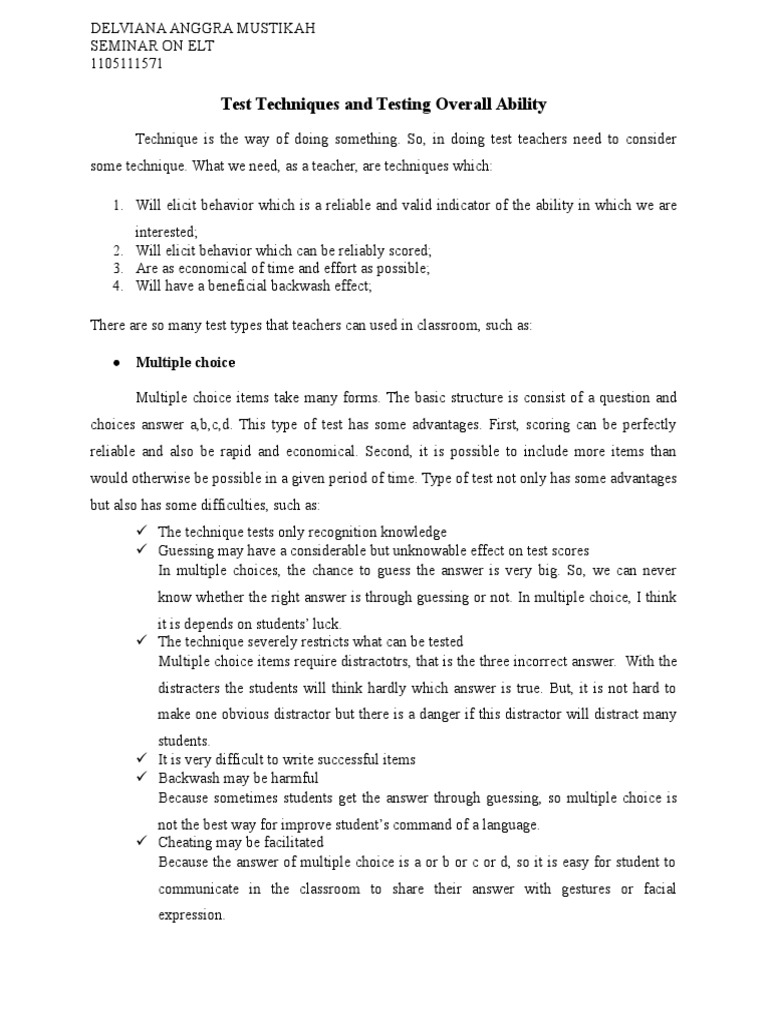 Test Techniques and Testing Overall Ability | PDF | Multiple Choice ...