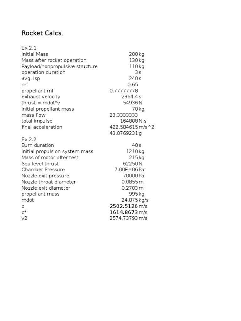 Rocket Performance Calculations Summary | PDF