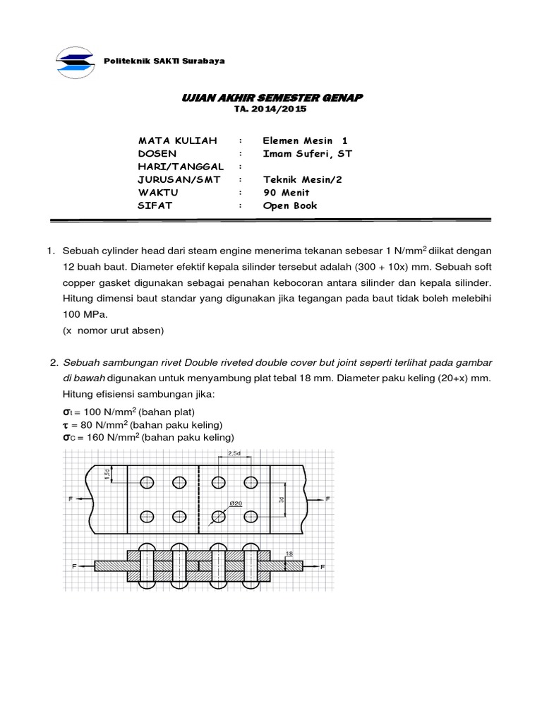 Kumpulan Soal Dan Pembahasan Elemen Mesin