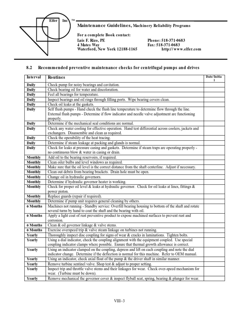 Checklist Bearing (Mechanical) Leak