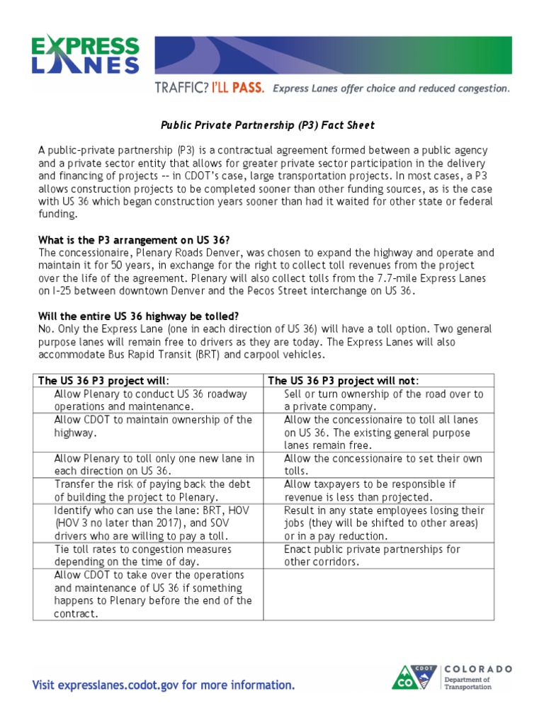 US 36 Public-Private Partnership Overview | PDF