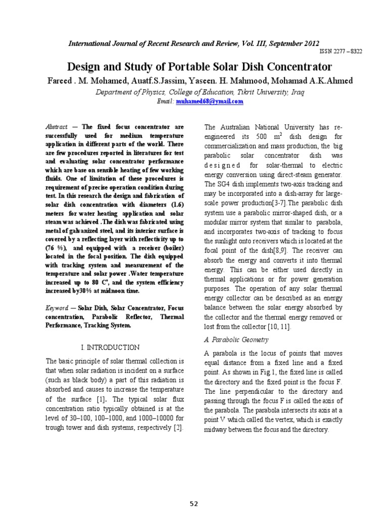 Portable Solar Dish Design Study | PDF