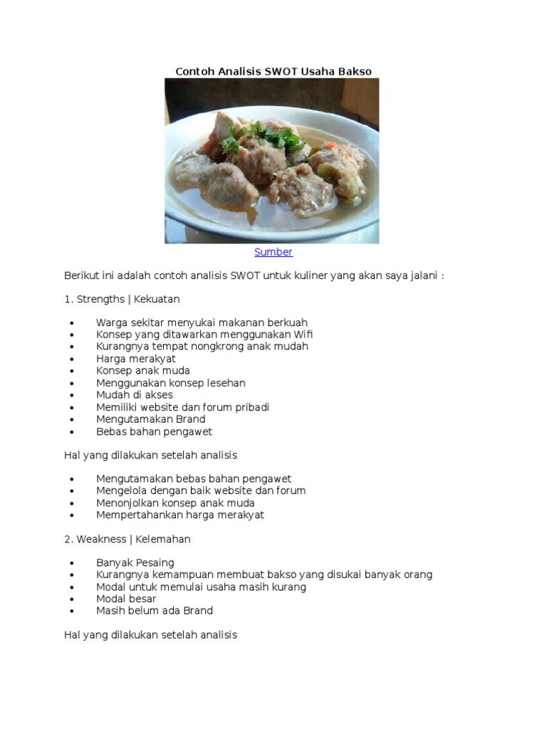 Contoh Analisis Swot Usaha Bakso