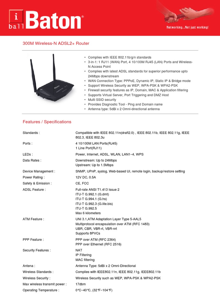 300M Wireless-N ADSL2+ Router Specs | PDF | Computers
