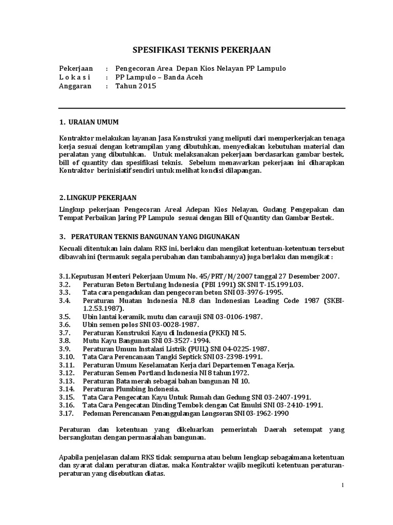 Spesifikasi Teknis PDF | PDF