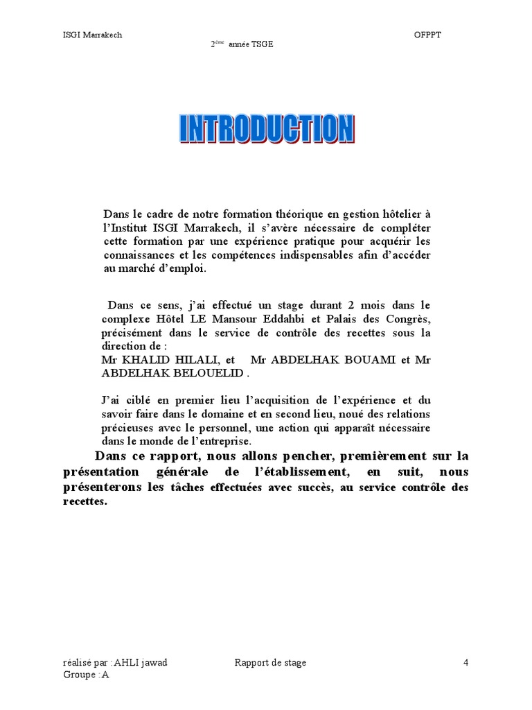 Rapport De Stage Reception D Hotel Doc Rapport de Stage Hotel | PDF | Facture | Sodles