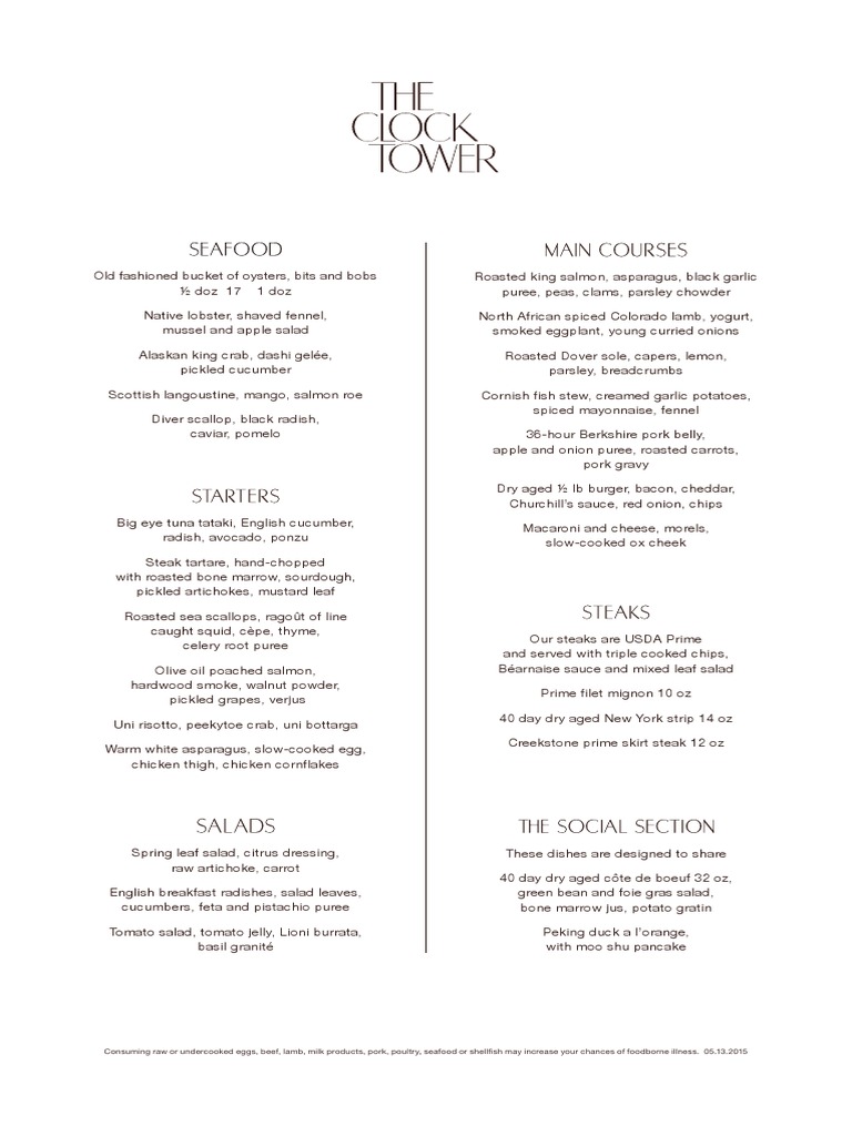 Clocktower Menu PDF