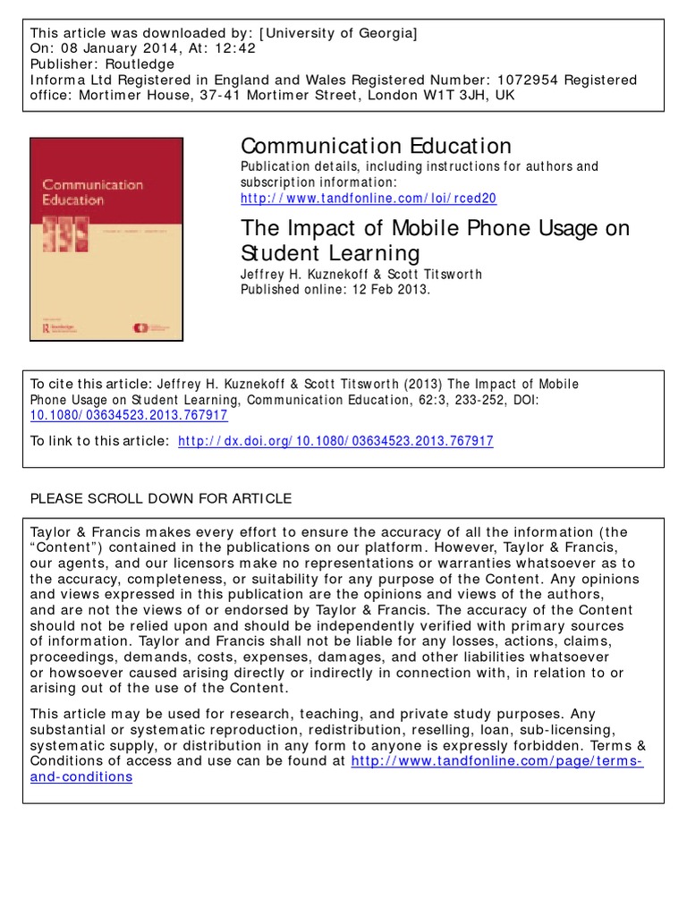 Mobile Phones' Effect on Student Learning | PDF | Social Networking ...