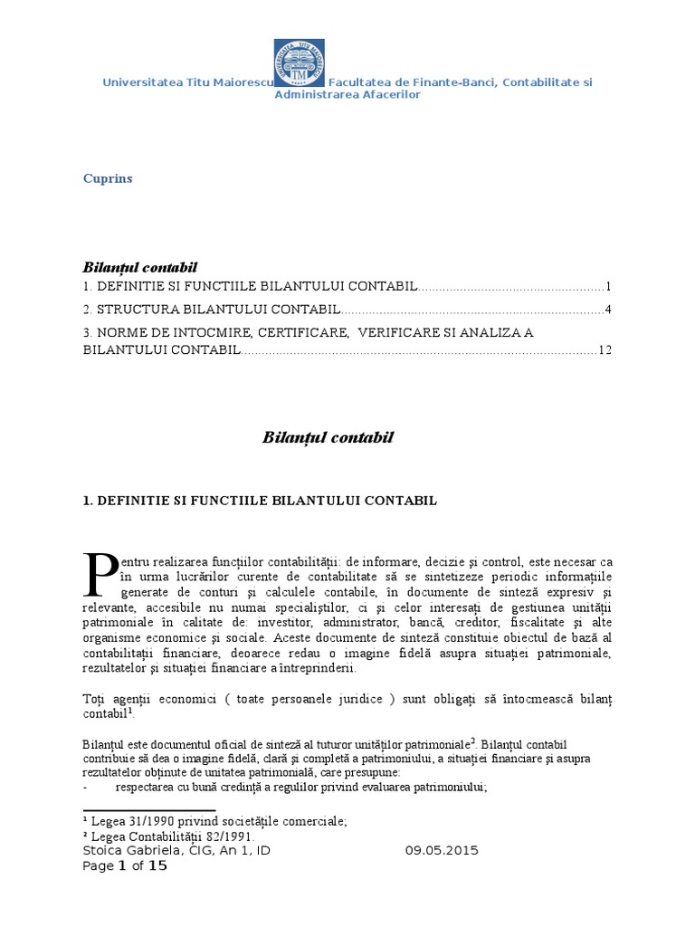 Bilantul Contabil | PDF