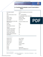 Application Form For Combined Graduate Level Examination - 2015