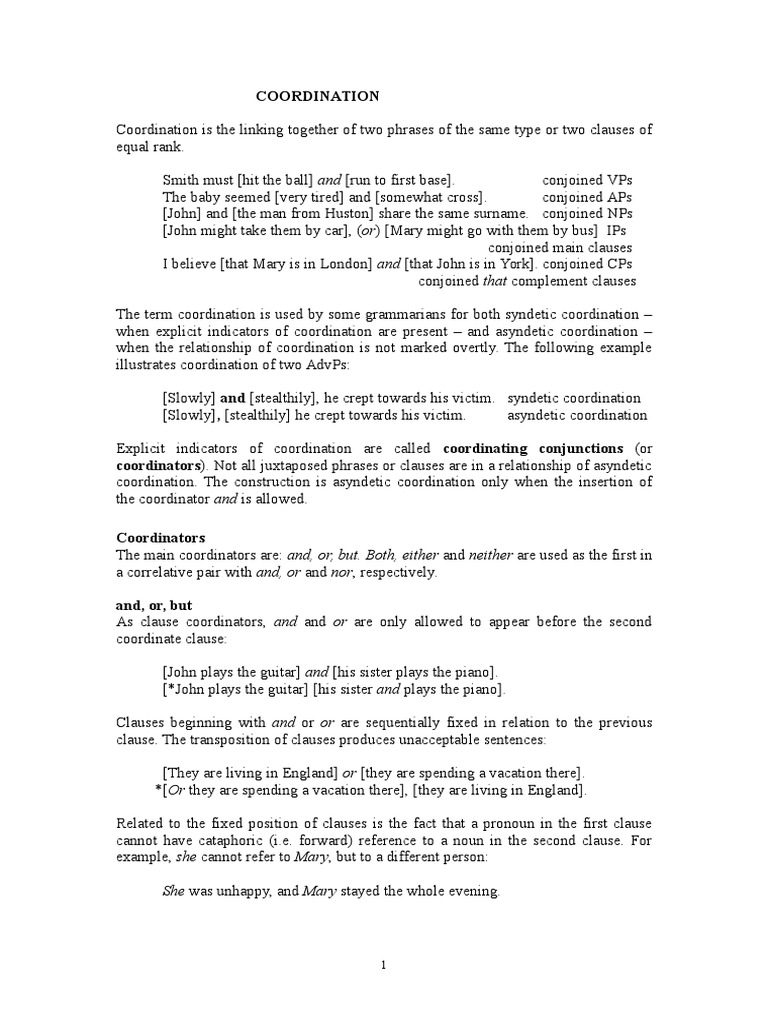 Coordination (1) .Stud. Version .2006 | PDF | Ellipsis | Clause